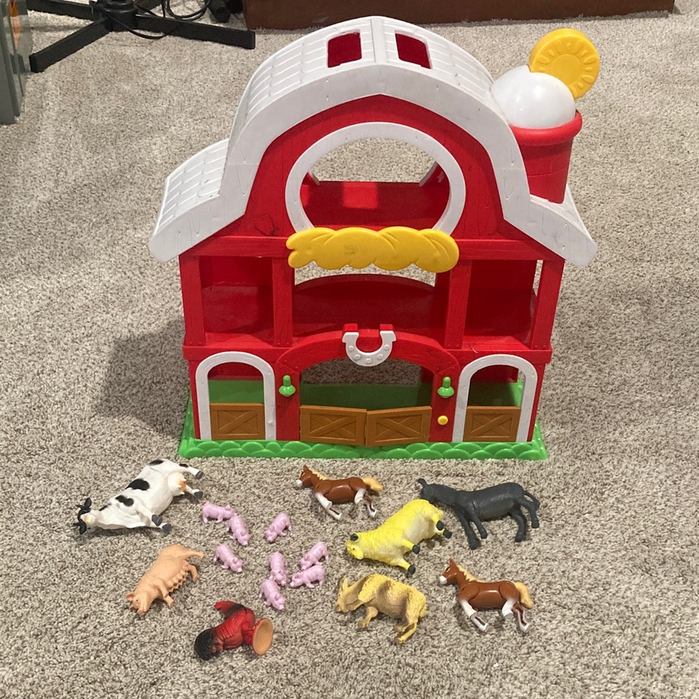 Red and White Barn Playset with Animals